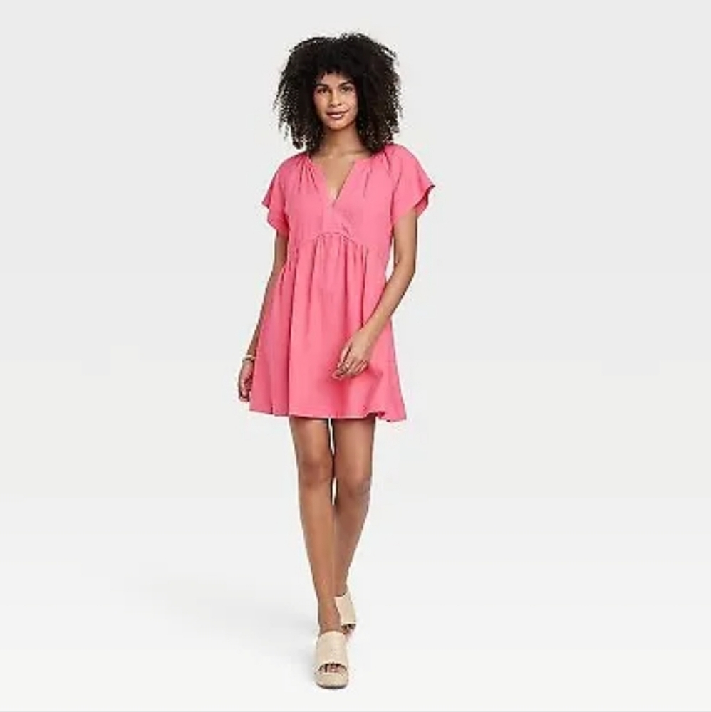 Women's Short Sleeve Dress - Universal Thread - Linen Casual Everyday Dress - M
